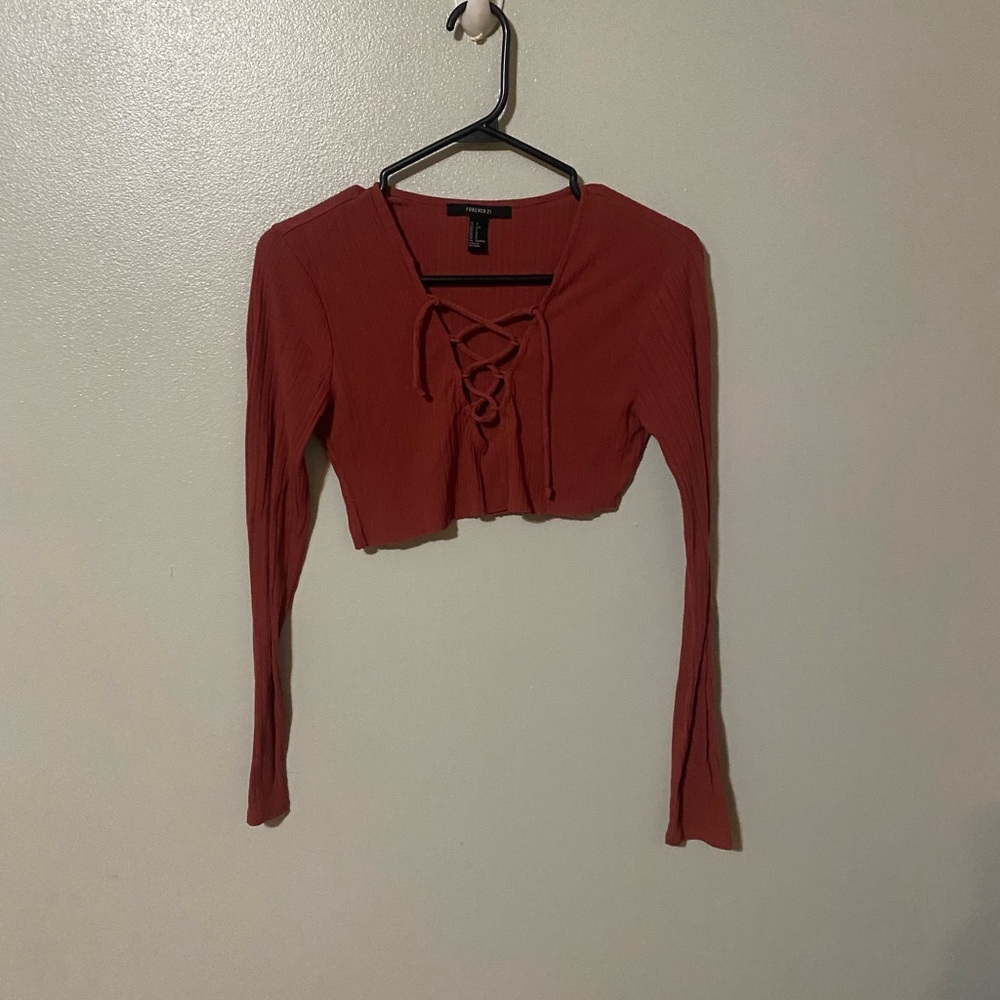 Trendy Rust Lace-Up Crop Top